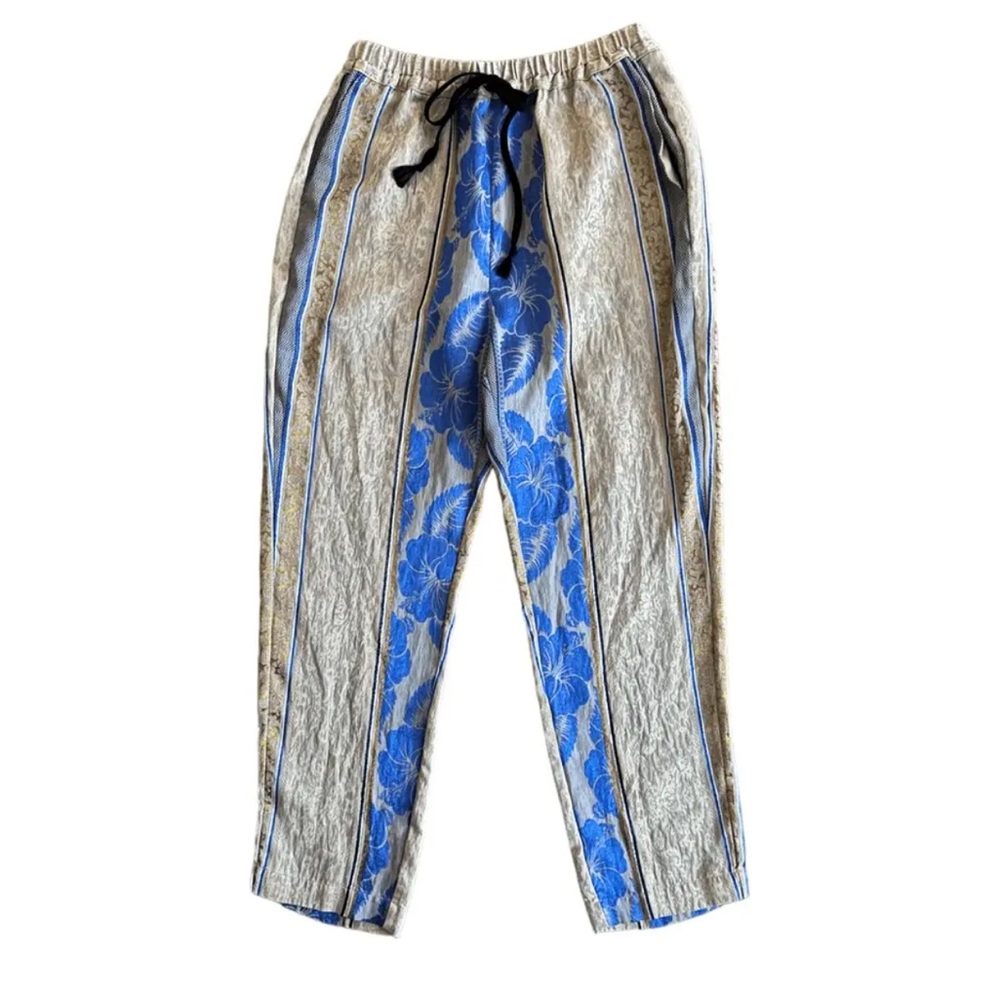 Floral Blue and Beige Women's Pants